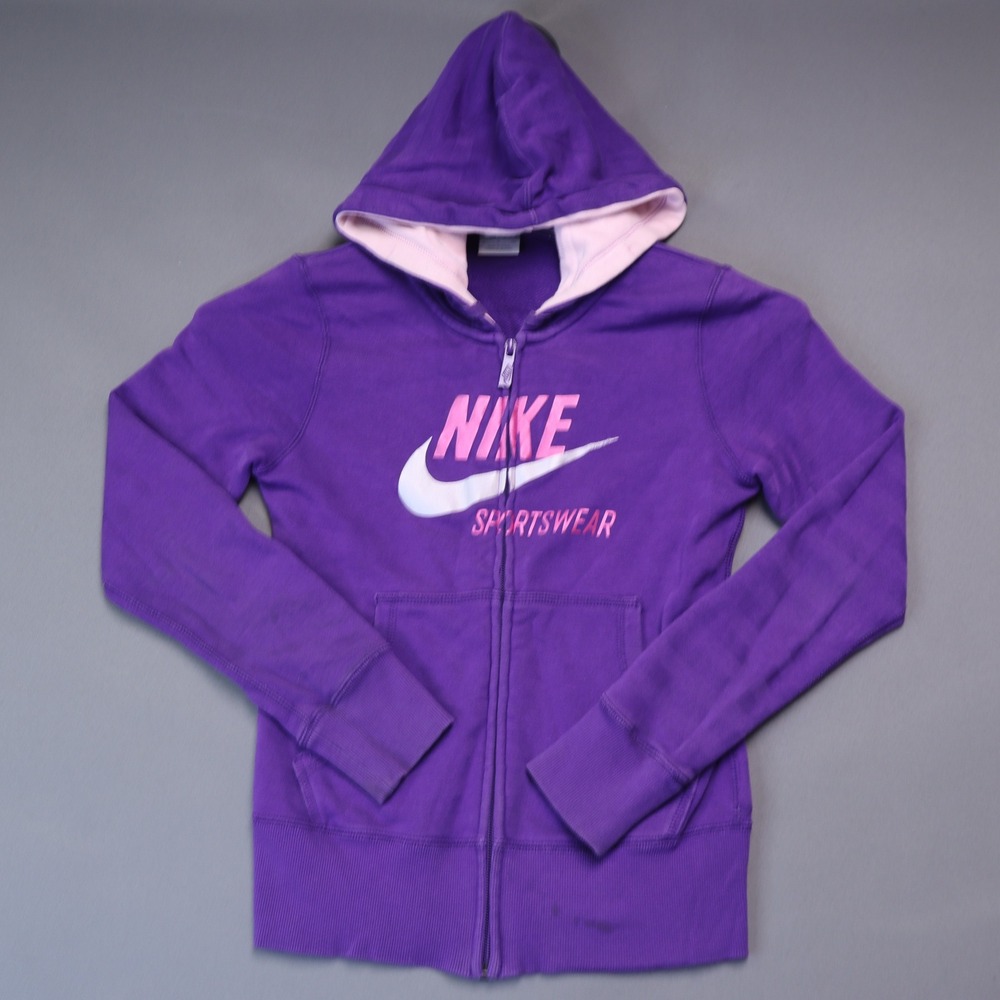 Nike Full Zip Hoodie Womens S Purple Good Sportswear Logo 366350-507